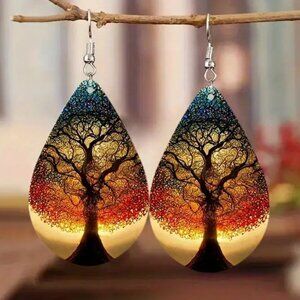 NWT Autumn Tree At Dusk Teardrop Earrings